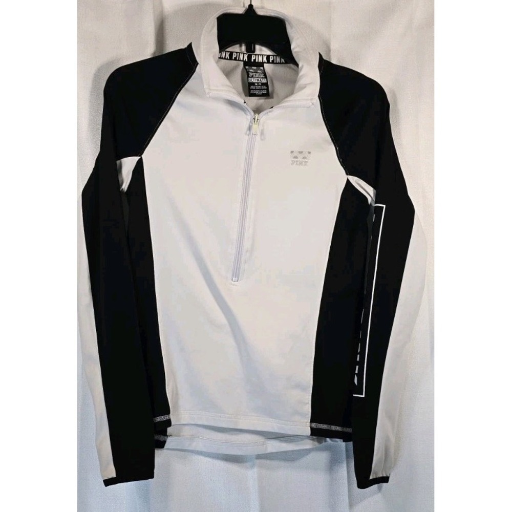 PINK Victorias Secret Ultimate Pullover Womens Size XS Black White 1/2‎ Zip